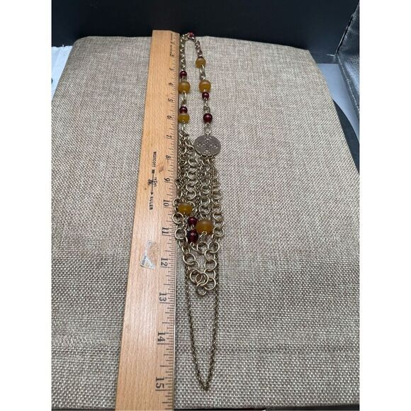 Lucky Brand Gypsy Red Enamel Medallion Gold-Tone Layered Long Necklace - Picture 6 of 8